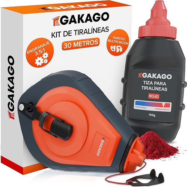 Gakago Schlagschnurrolle mit Aluminiumgehäuse und roter Kreidenachfüllung