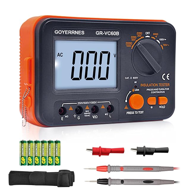 GOYERRNES Isolationsmessgerät mit Drehschalter für die Bereiche und beleuchtetem LCD