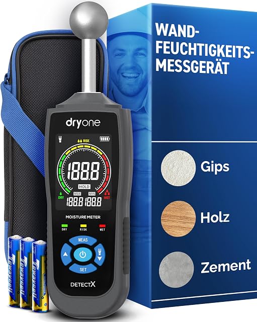 DryOne DetectX Feuchtigkeitsmesser an einen Estrichboden gehalten