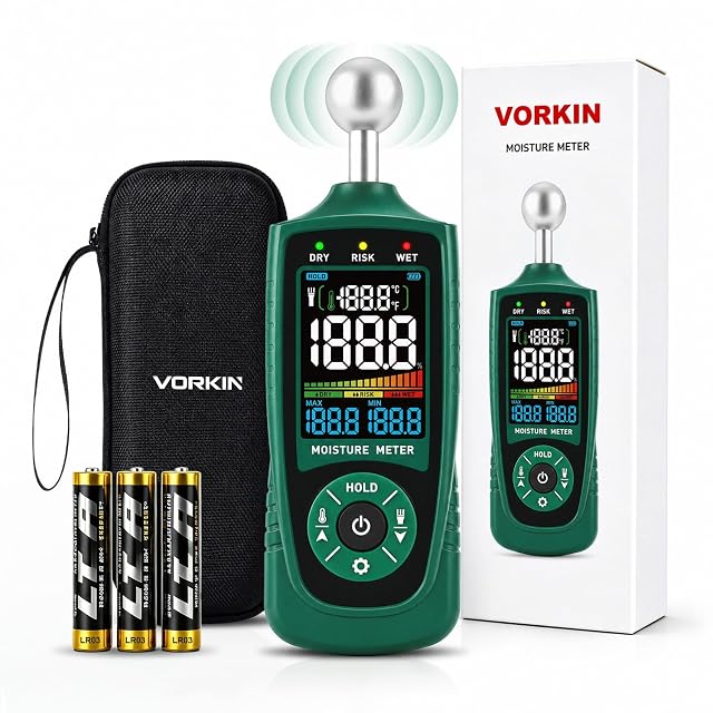 VORKIN Feuchtigkeitsmesser mit gerundetem Kugelsensor an einer verputzten Wand