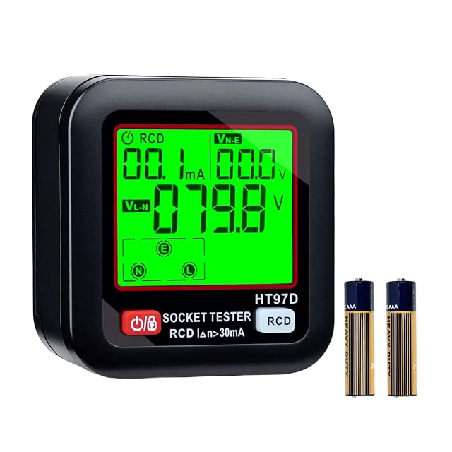 Wigearss Steckdosenprüfer in einer Wandsteckdose, LCD mit einem Spannungswert