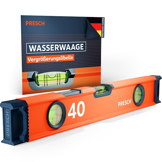 PRESCH 40-cm-Wasserwaage mit rutschfesten Wabenkappen und Vertikal-Sichtfenster