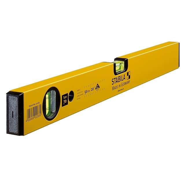 Stabila Type 70 Aluminium-Wasserwaage, 50 Zentimeter, mit gelbem Körper und Acryl-Libellenfenstern